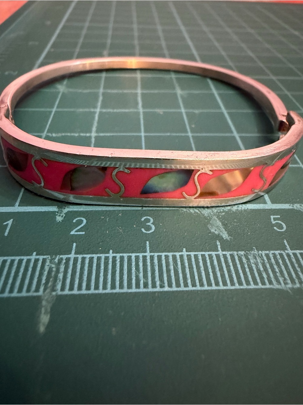 925 sterling silver Pink Inlay Motif Bangle Bracelet